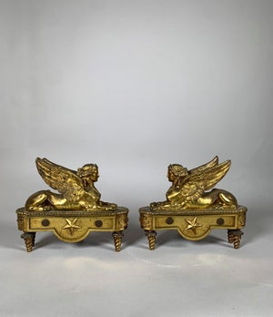 Pair of andirons with sphinxes from the Directoire period, 18th century, attributed to Thomire