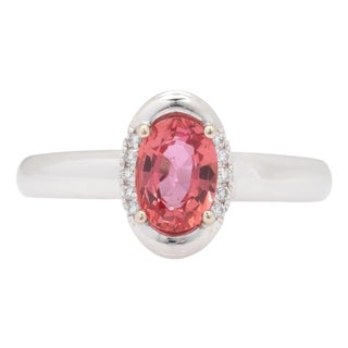 Gia 1.1Ct Padparadscha Sapphire Ring With Natural Diamonds in Solid 14k Gold, Size 6.75 For Sale