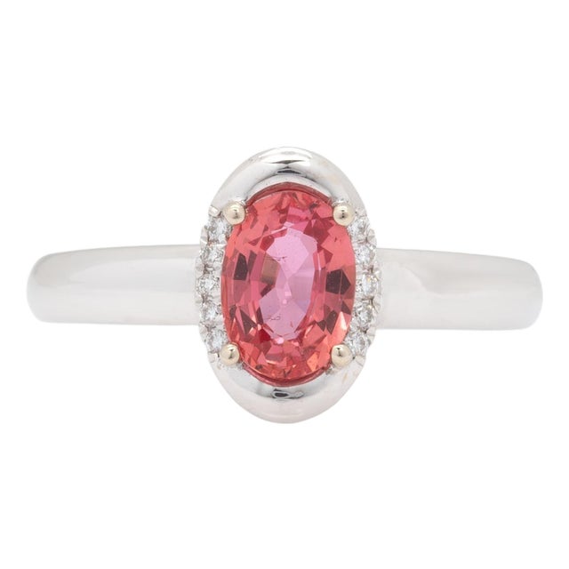 Gia 1.1Ct Padparadscha Sapphire Ring With Natural Diamonds in Solid 14k Gold, Size 6.75 For Sale