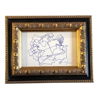 Original Vintage Wayne Cunningham Small Abstract Ink Drawing Framed For Sale