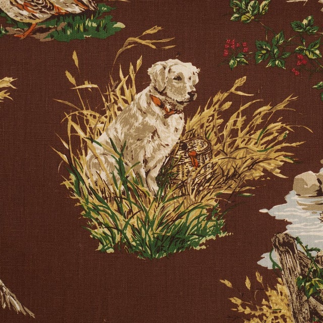 Schumacher SAMPLE - Schumacher Dog & Duck Fabric In Brown For Sale - Image 4 of 5