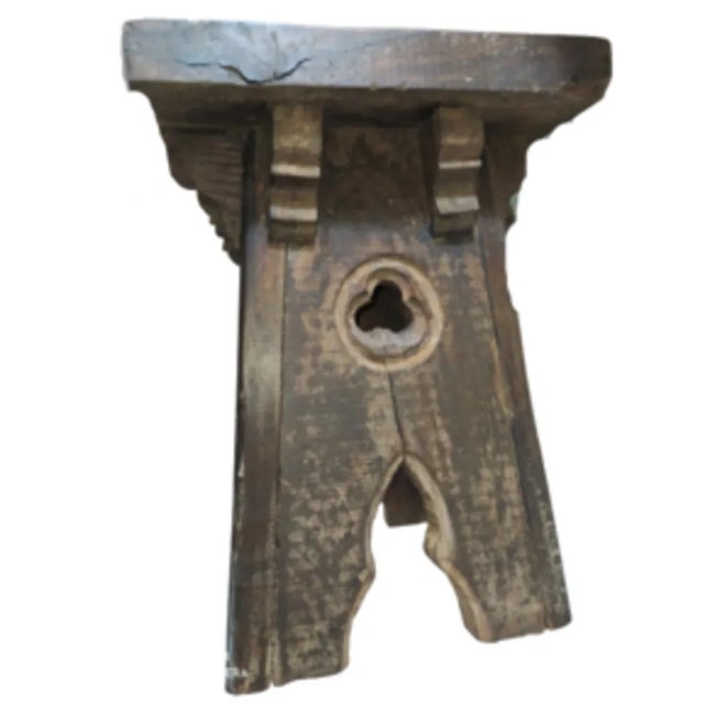 Brown Spanish Brutalist Oak Stool For Sale - Image 8 of 11