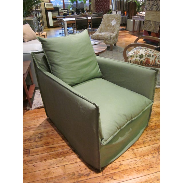 Lee Industries Green Linen Swivel Chair Chairish