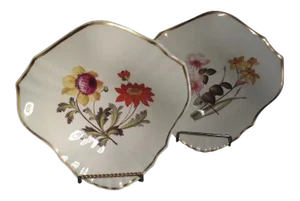 1820s Ridgway Botanical Porcelain Husk Shaped Dishes - A Pair