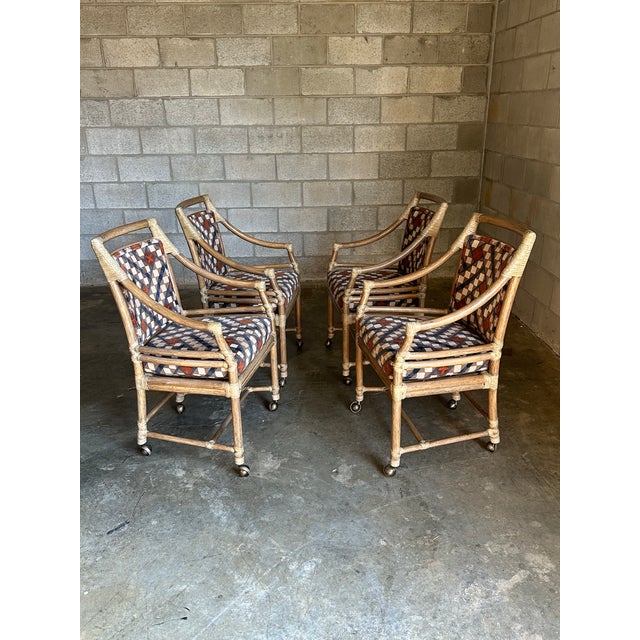 Mid-Century Modern 1970s Elinor McGuire for McGuire Target Back Bamboo, Cane, and Leather Armchairs- Set of 4 For Sale - Image 3 of 12