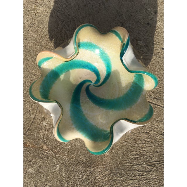 Vintage Alfredo Boggini Marano Green and White Swirled Italian Art Glass Bowl. For Sale In Philadelphia - Image 6 of 11