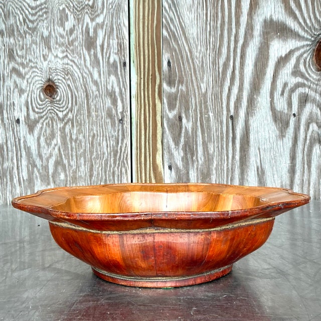 Rustic Vintage Boho Scalloped Wood Bowl For Sale - Image 3 of 6