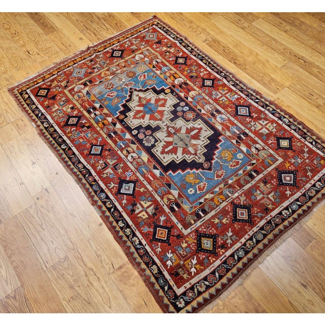 Turkish 19th Century Anatolian Village Area Rug, Handwoven, Purple & Turquoise, 4' x 6' For Sale - Image 3 of 15
