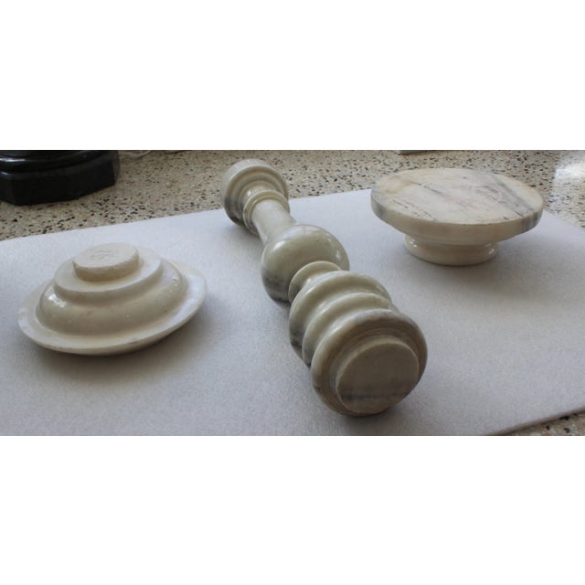 1930's Marble Balustrade Form Pedestal 34 1/2" White and Gray From Italy For Sale - Image 9 of 13