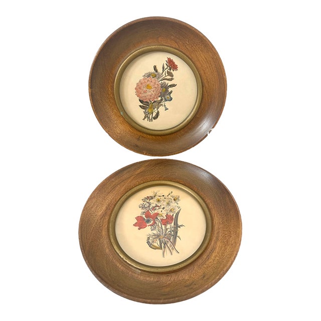 Pair of Small Wood Framed Floral Pictures For Sale
