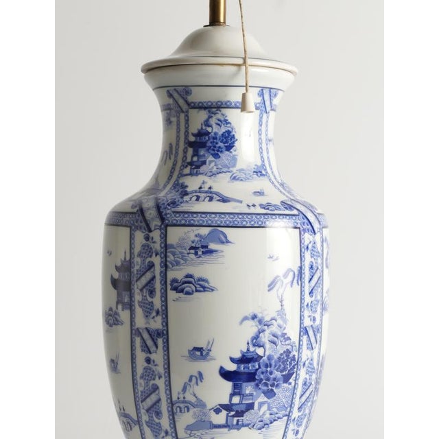 French Blue and White Willow Porcelain Table Lamp by Louis Drimmer for Limoges For Sale - Image 11 of 14