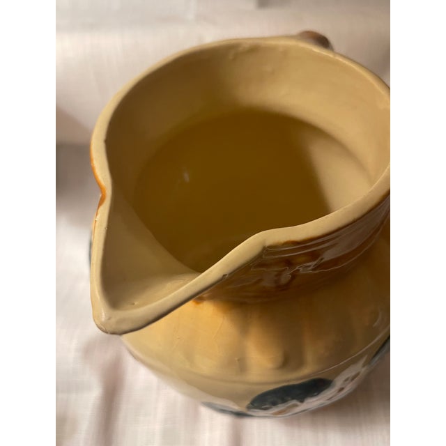 Antique 1910s Attributed to Roseville Yellow Ware Woodlands Pitcher Glazed Countryside Scene For Sale - Image 11 of 12