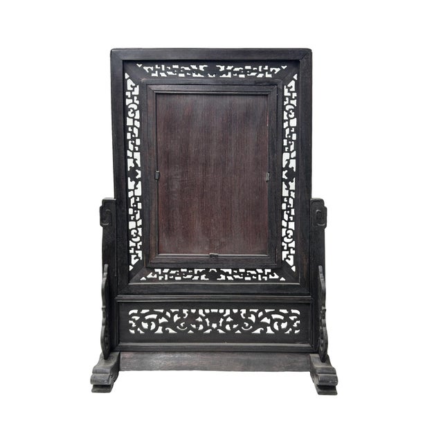1970s Chinese Orange Blossoms Porcelain Painting Wood Frame Tabletop Screen Art For Sale - Image 5 of 9
