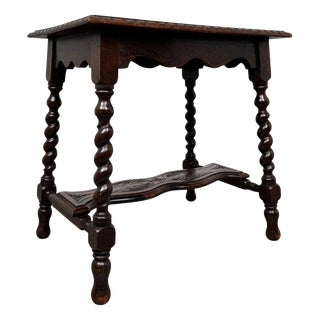 19th Century Antique English Barley-Twist Oak Side Table For Sale