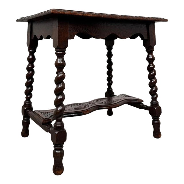 19th Century Antique English Barley-Twist Oak Side Table For Sale