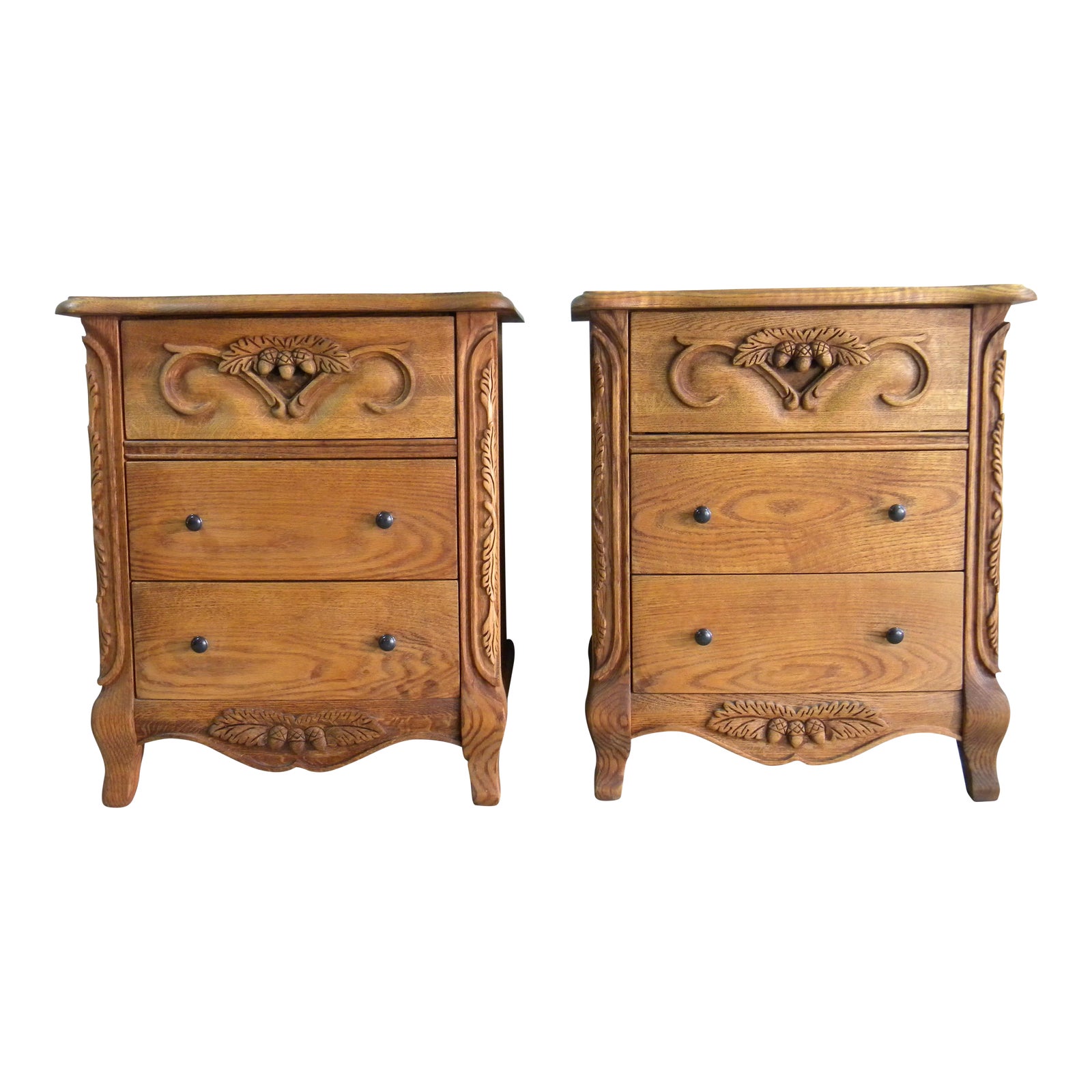 Carved Oak Nightstands A Pair Chairish