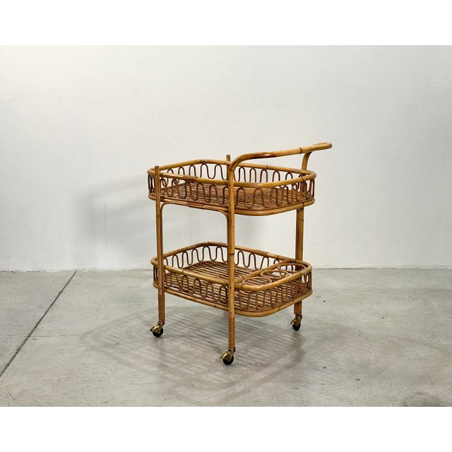 Mid-Century Modern Rattan and Bamboo Bar Cart, 1970s For Sale - Image 3 of 10