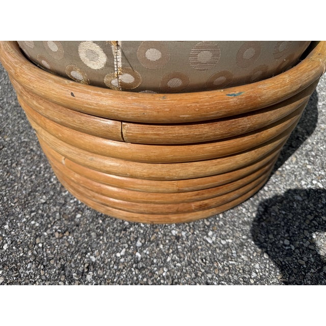Vintage Rattan Swivel Rocker Lounge Chairs and One Ottoman Set For Sale - Image 17 of 18