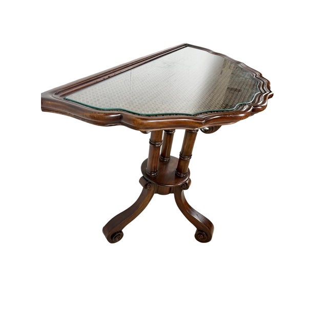 Vintage Southampton Demilune Console Table With Cane & Glass Top For Sale - Image 4 of 18