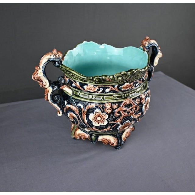 Ceramic Antique Art Nouveau Majolica Planter, 1800s For Sale - Image 7 of 18