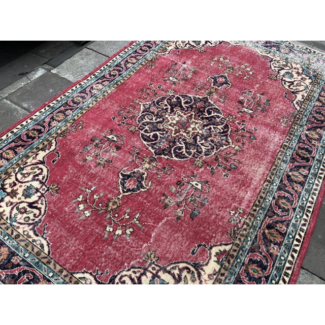 1960s Vintage Turkish Oushak Hand-Knotted Rug - 5′10″ × 9′3″ For Sale - Image 6 of 10
