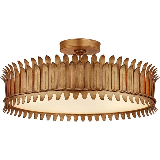 Transitional Suzanne Kasler for Visual Comfort Signature Leslie 21" Semi-Flush in Gilded Iron with Frosted Glass For Sale - Image 3 of 5