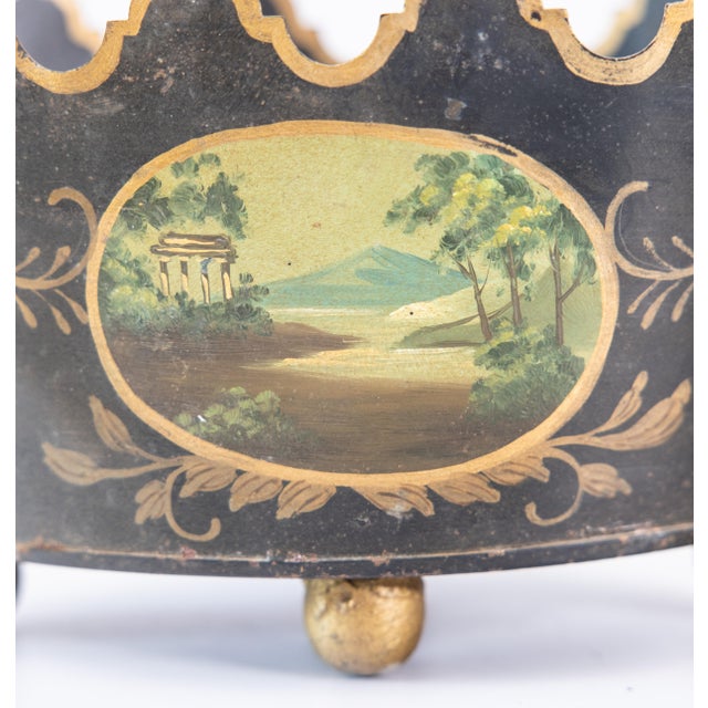French Antique Neoclassical French Tole Black and Gilt Cache Pot Jardiniere For Sale - Image 3 of 10