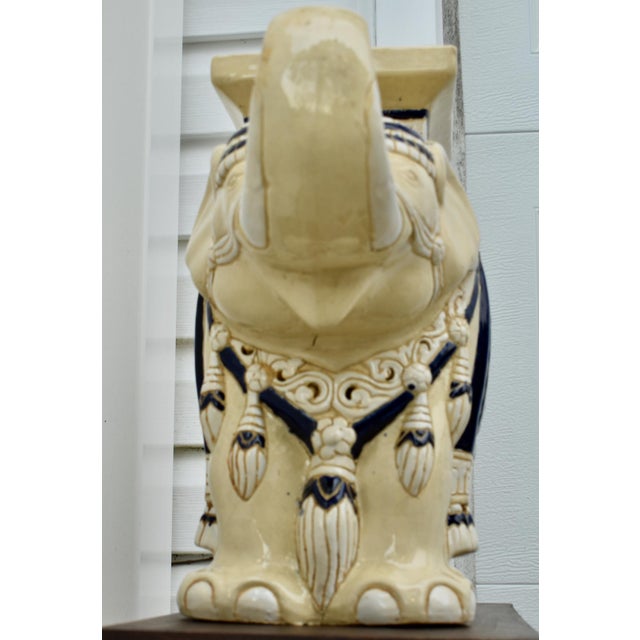 Ceramic Ceramic Elephant Garden Stool Side Table Plant Stand Chinese Cream Blue For Sale - Image 7 of 15