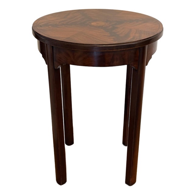 Antique Flame Mahogany Inlaid Round Side Table For Sale