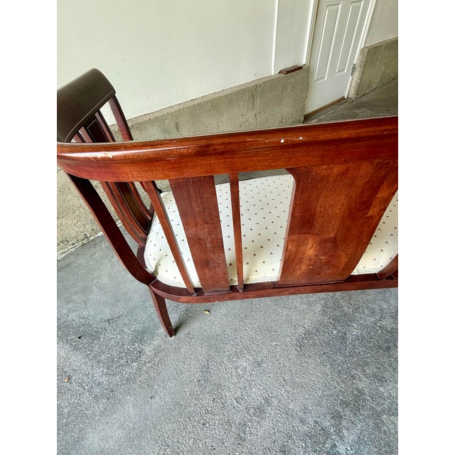 Wood Antique Mahogany Inlaid Settee – Circa 1890s Marquetry & Mother of Pearl For Sale - Image 7 of 7