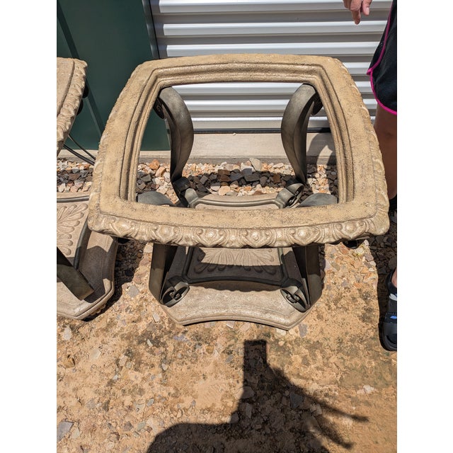 These tables are sturdy and would look great in a living room. They are missing the glass tops. Size for glass would need...