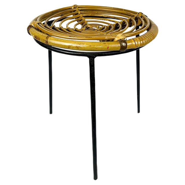 Vintage Bamboo Metal Stool, Italy, 1950s For Sale