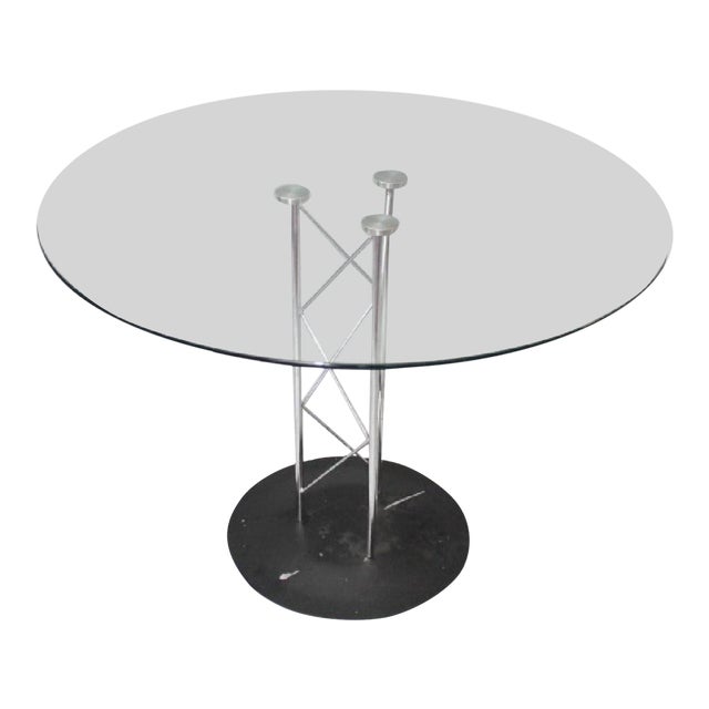 Contemporary Round Glass & Chrome Pedestal Table Chairish