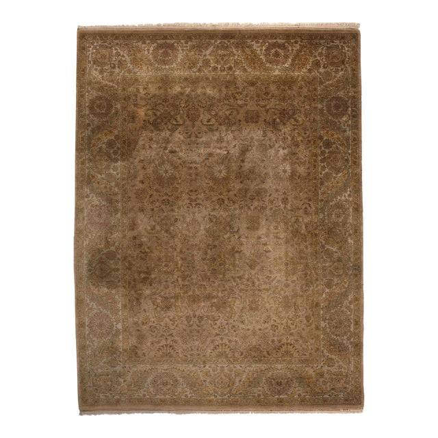Vintage Earth-Tone Brown Indian Tabriz Rug, 09'03 X 12'03 For Sale