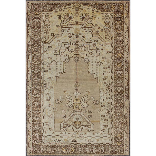 Textile Antique Turkish Oushak Prayer Rug With Flowers in Ivory, Taupe and Cream 4′ × 6′2″ For Sale - Image 7 of 7