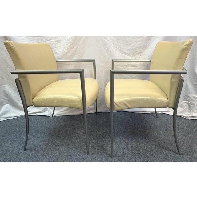 Hickory Furniture Hickory Business Furniture Faux Croc and Metal Office Chairs - A Pair For Sale - Image 4 of 18