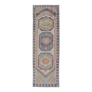 Turkish Hand Knotted Oushak Runner With Medallion Design With Multicolor 2'11 X 9'8 For Sale