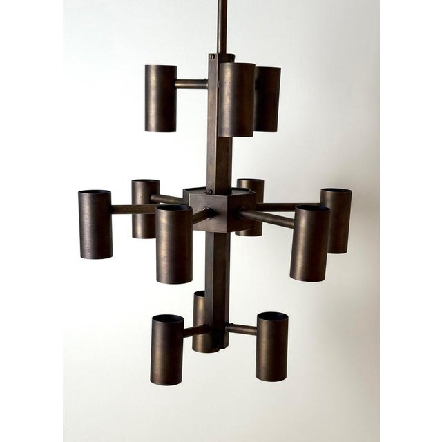 Twelve-Light Brass Chandelier by Gotthold Schönwandt, Germany, 1960s For Sale - Image 9 of 18