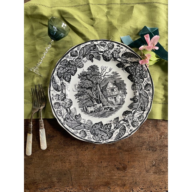 Copeland Antique Copeland Black English Transferware Plate For Sale - Image 4 of 10