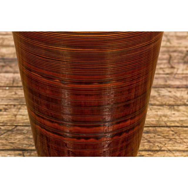 Artisan Brown Glaze Vase with Black Concentric Motifs and Tapering Lines For Sale - Image 10 of 12