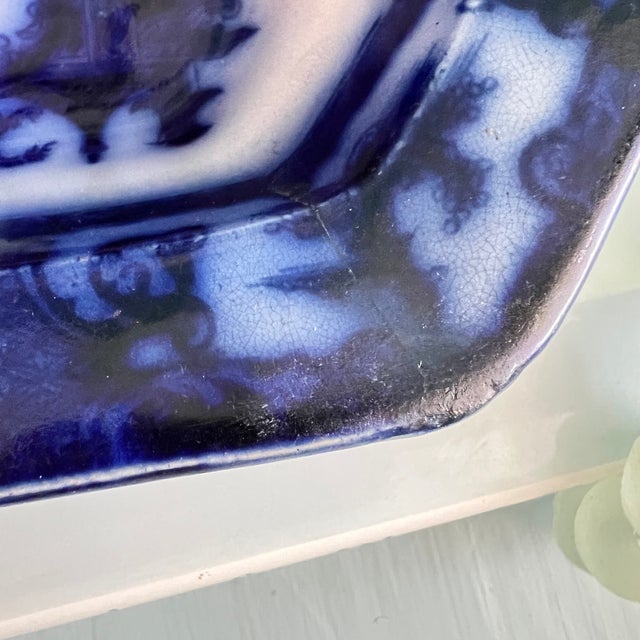 Antique Flow Blue Octagonal Rimmed Bowl For Sale - Image 16 of 16