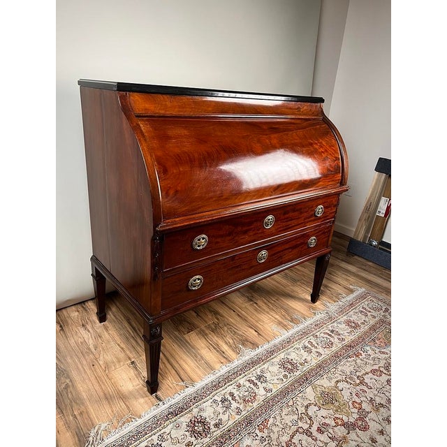 French Antique Directoire Style French Cylinder Desk With Slate Top C. Late 19th Century For Sale - Image 3 of 9