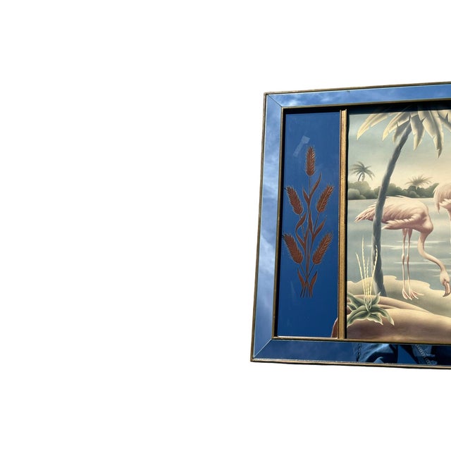 Vintage Art Deco Mid Century Rare Turner Wall Mirror Flamingo Art Painting 1940s Lithograph For Sale - Image 9 of 12