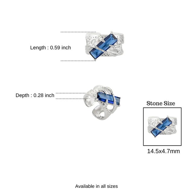 Sterling Silver Blue Baguette Statement Ring - Art Nouveau Inspired Size 6 For Sale - Image 9 of 12