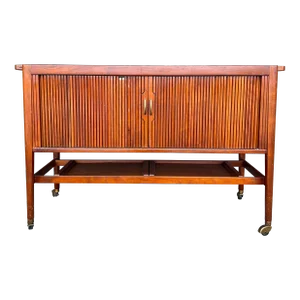 Kipp Stewart for Drexel Declaration Tambour Door Bar Cart Mid Century