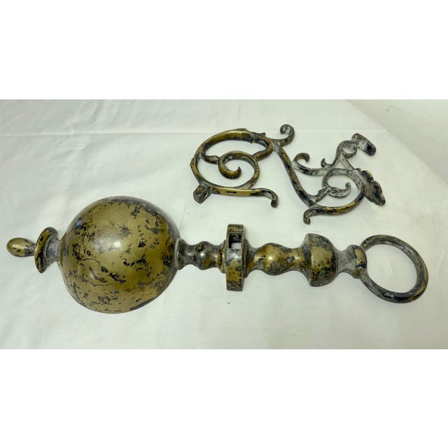 Antique 18th Century 2pc. Wall Mount Dutch Brass Sconce Fixture Wall Hook Hanger For Sale - Image 11 of 12