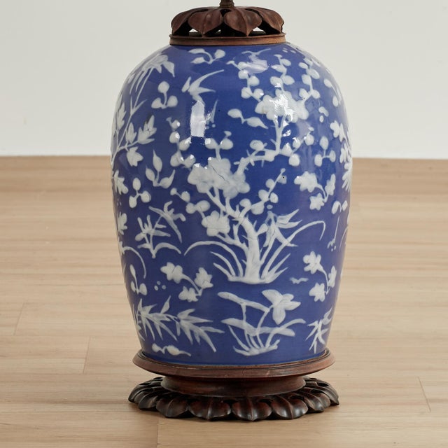 Chinese Antique Chinese White and Blue Table Lamps For Sale - Image 3 of 9