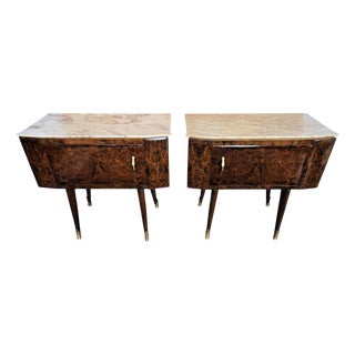 Mid-Century Modern Italian Wooden Nightstands with Marble Top, 1950s, Set of 2 For Sale