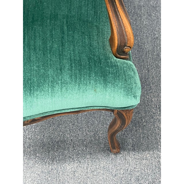 Louis XV Style Carved Walnut Armchairs in Emerald Velvet, a Pair For Sale - Image 11 of 12