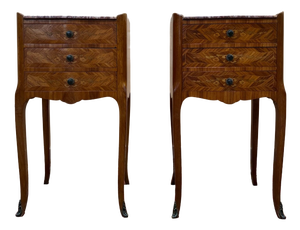 Louis XV Style Marquetry Bedside Tables, 1950s, Set of 2